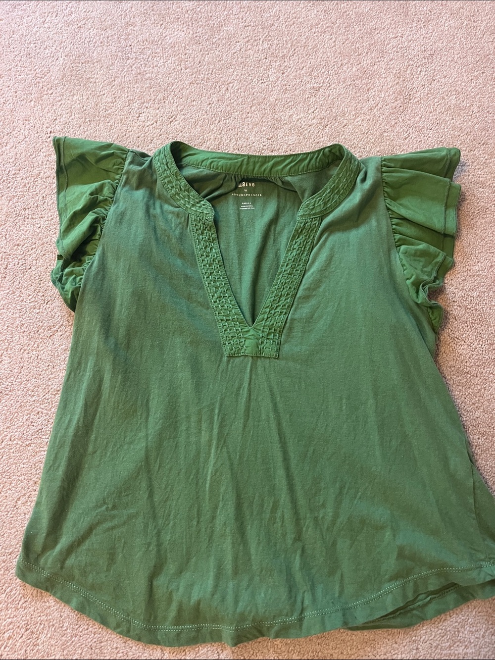 Maeve Green V-Neck Ruffle Sleeve Blouse